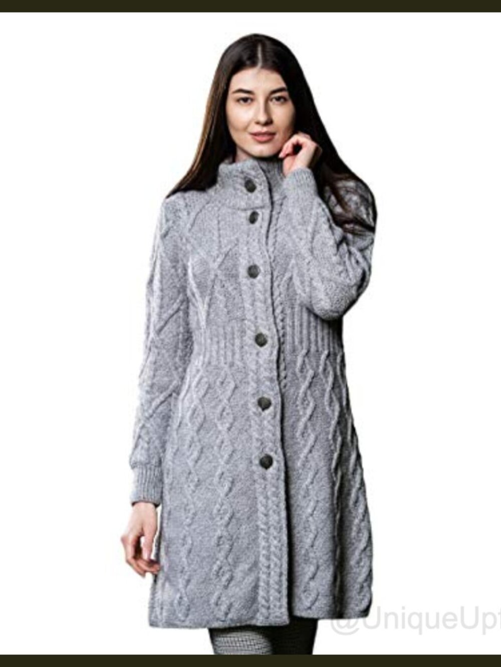 SAOL 100% Merino Wool Irish Cardigan Women Celtic Knot Buttons Aran Cable Knit